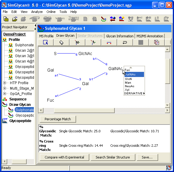 SimGlycan Software enables generating and exporting annotated mass spectra.